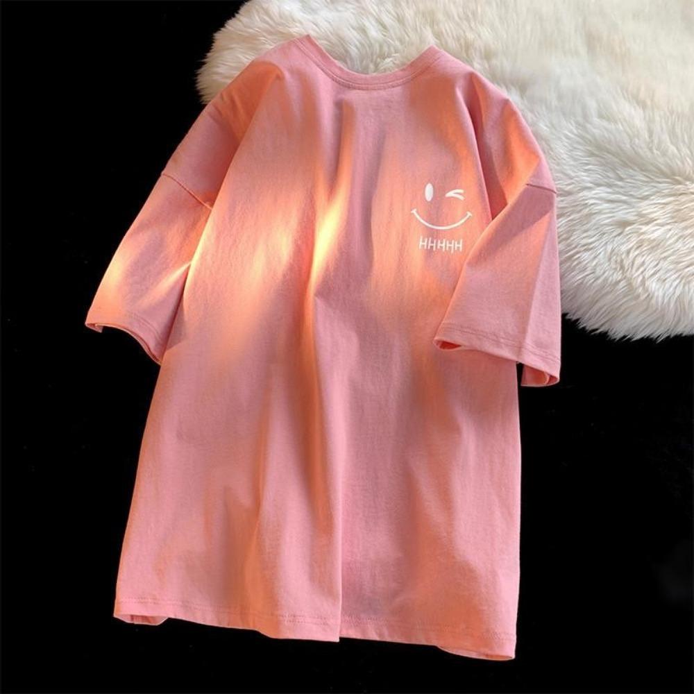 Summer Trendy Simple and Fashionable Printed Short-sleeved T-shirt for Ladies and Boys Same Loose Casual Large-size Top