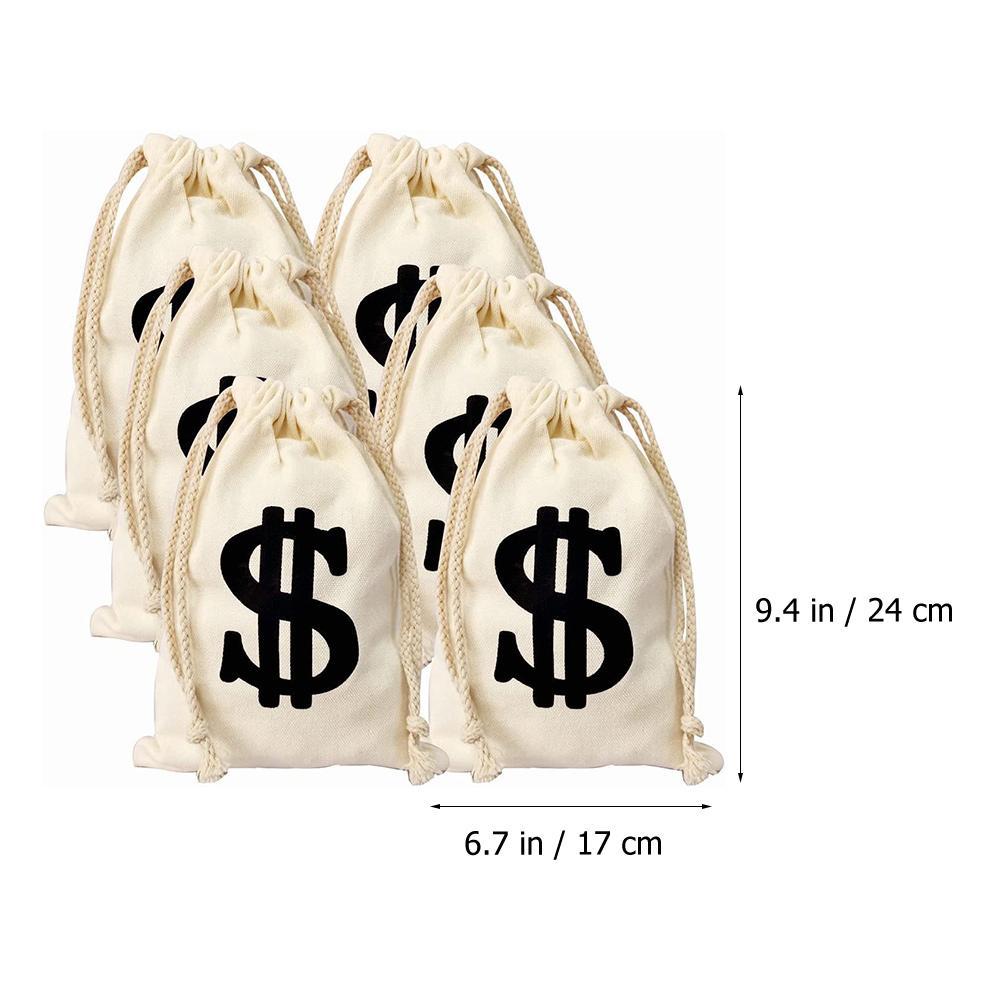 6 Pezzi Sacchetti di Tela per Soldi Sacchetti di Soldi per Costume Accessorio con Segno del Dollaro Sacchetti con Coulisse Soldi per Natale Cosplay Festa a Tema