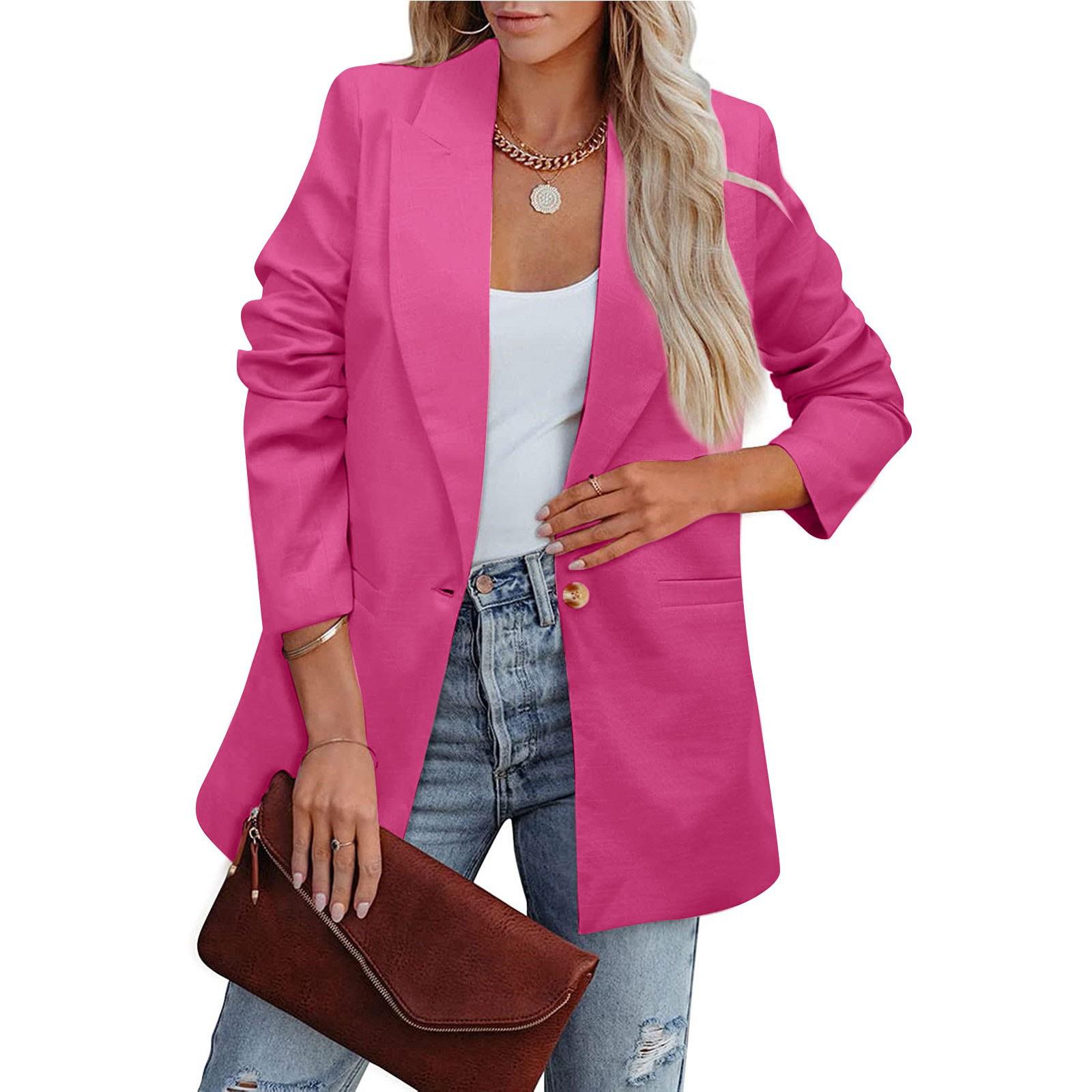 

2025 Women s Solid Color Casual Long Sleeve Suit - European & American Style OL Professional рожевий червоний колір