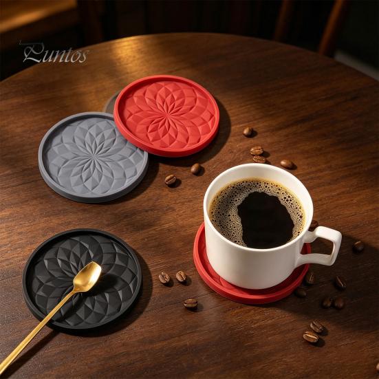 Modern Kitchen Table Accessories Silicone Coaster Set with Holder, Non Slip Diamond Pattern Drink Coasters for Drinks Cups Glasses, Heat Resistant Mat