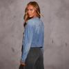 Jachetă de denim retro slim fit fără guler pentru femei, primăvara 2025, cu buzunare