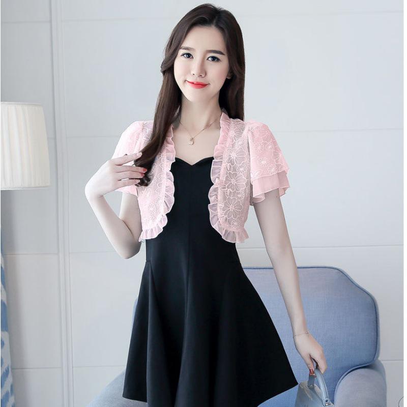 Women's Summer Sun Protection Chiffon Lace Bolero Jacket - Short Sleeve Shawl Top
