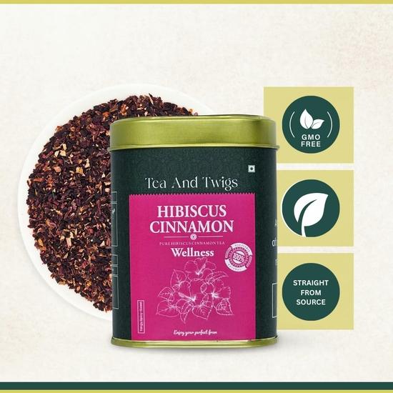 Tea And Twigs - Hibiscus Cinnamon Tea - 15 Tea Bags (30 Grams) | Herbal Teas | Natural Hibiscus Flower and Cinnamon| Caffeine Free | Wellness Tea
