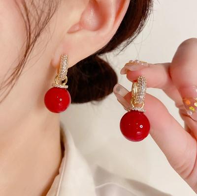 Hanmade And Stylish Red Ear Accessory Fashion Earrings With Imitation Pearl Gifts Women New Style Luxurious