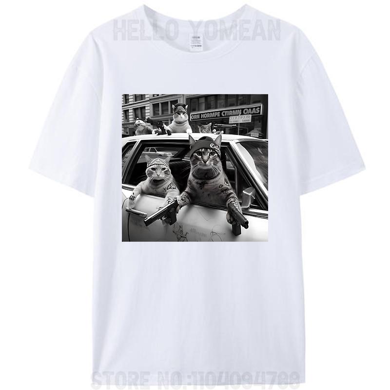 Funny Gangster Cats Street Cat Design Women Men's Cotton T-Shirt Tee Shirts Tops
