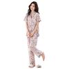 Spring and summer cotton and silk thin pajamas women's short-sleeved trousers set V-neck Korean version lapel button cardigan pajamas