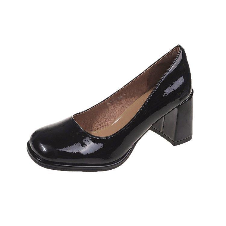 

Внешнеторговые туфли на высоком каблуке 2024 весна новая офисная работа кожаная обувь Мэри Джейн квадратный носок толстый каблук модные одинарные туфли женские 34 чёрный