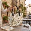 Boho Floral Tote Bag Casual Daily Handbag Large Capacity Portable Canvas Shoulder Bag for Women Shopping Travel Use