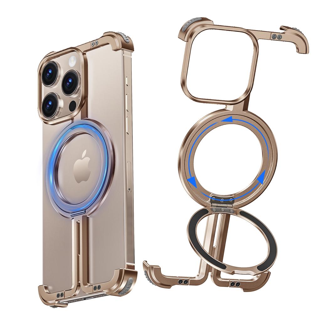 Oatsbasf Minimalist Phone Case for iPhone 16 Pro Max with Ring 360° Rotatable Magnetic Kickstand Metal Frameless Bumper Cover