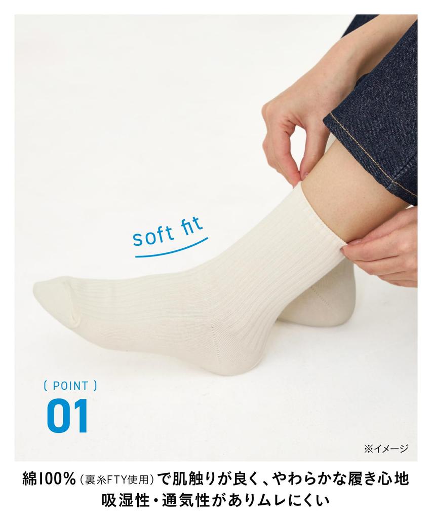 Okamoto Off Ribbed Line Crew Sizes Black +5% Women's Socks, Cotton, Length, 2-Pair/3-Pair Set, Spring/Summer Fit, 23.0cm-25.0cm,