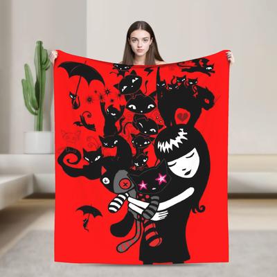Manta de Franela Ligera de Dibujos Animados E-Emily the Strange con Gatos para Cama Sofá Dormitorio Colcha