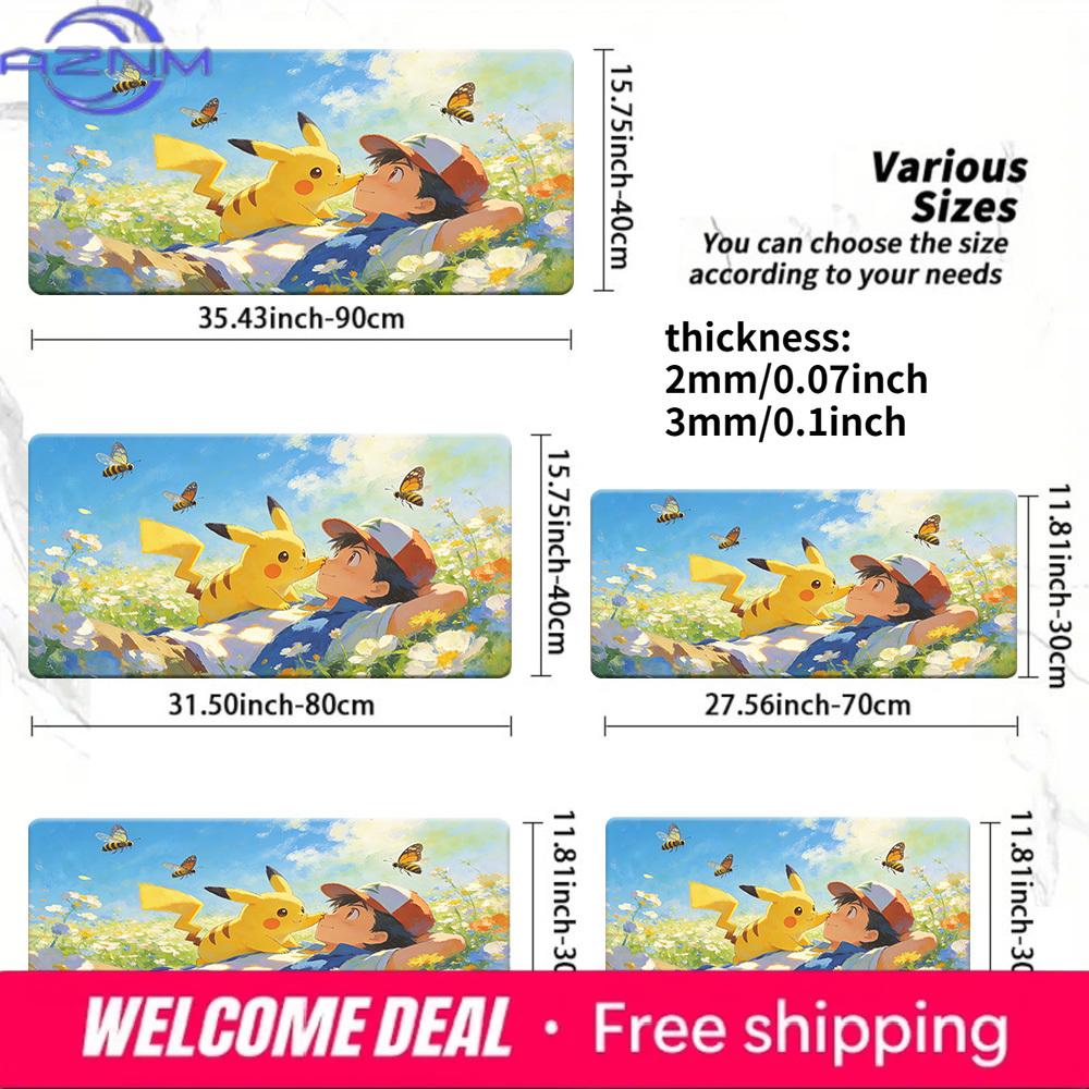Ash Pikachu White Flower Field TCG Playmat NonSlip Desk Mat 30x80x0.2cm