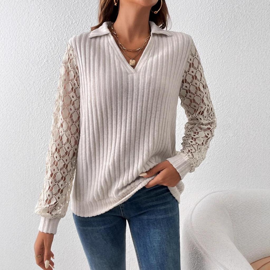 2023 Summer V-Neck Hollow Long-Sleeved Women's Top for Europe and America