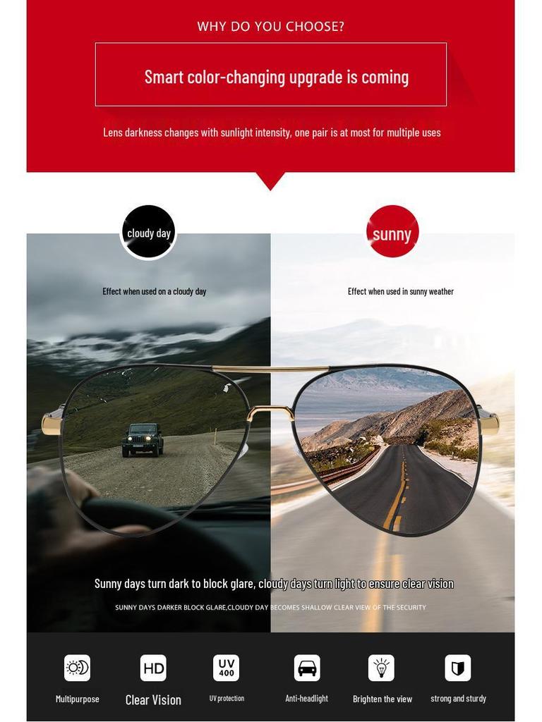 Men's Trendy Polarized Photochromic Aviator Sunglasses for Driving