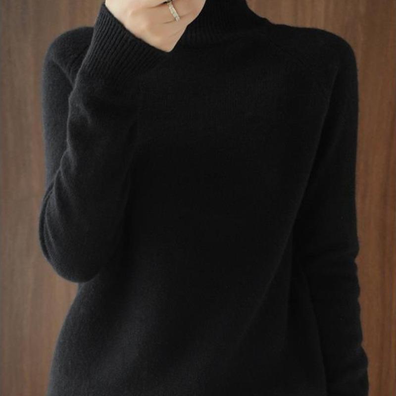 YYFS Women's Fashion Casual Solid Color Print Autumn Winter Long Sleeve Stand-collar Pullovers & Long Sleeves