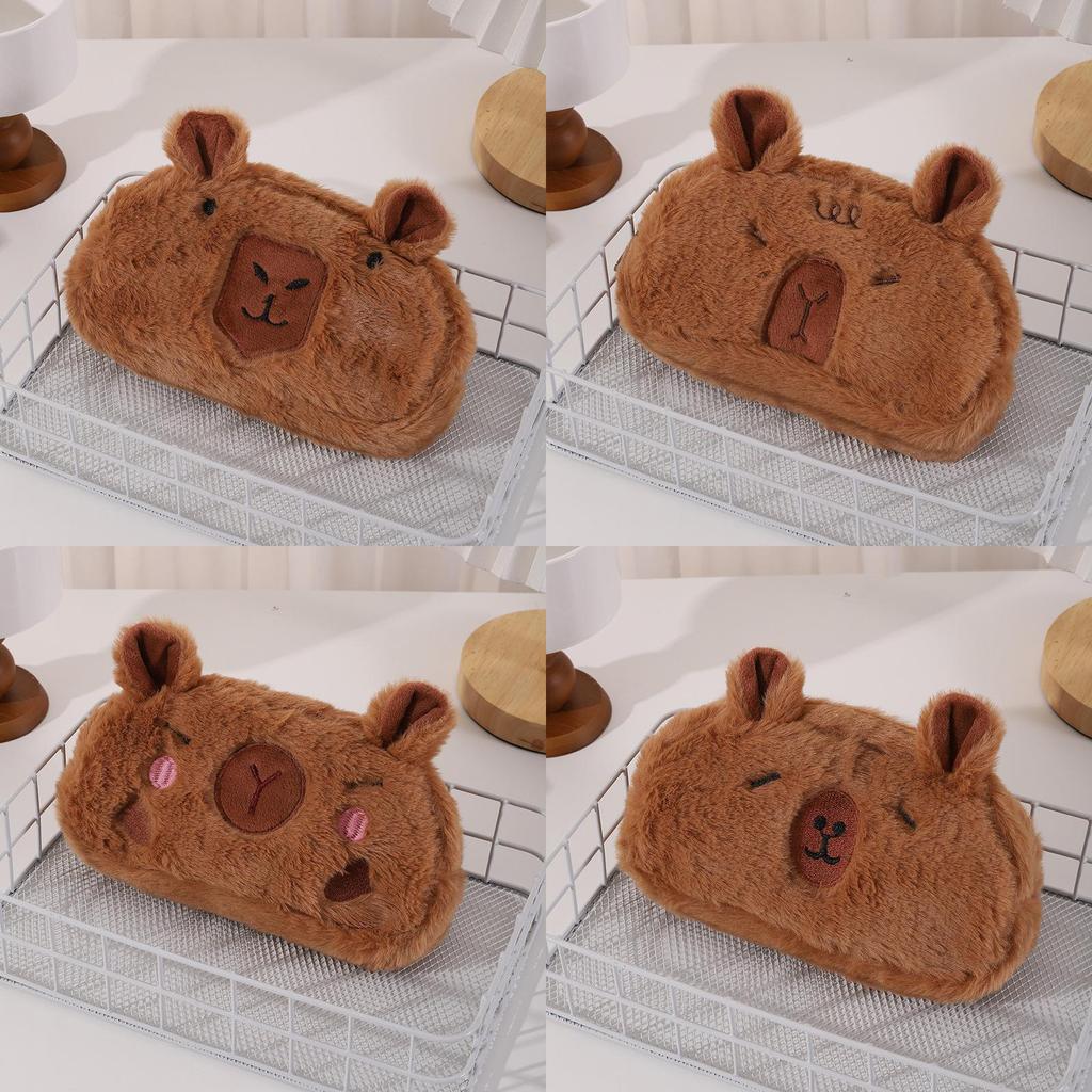 Capybara Plush Pencil Case With Soft Short Plush Large Capacity For Kids And Teens