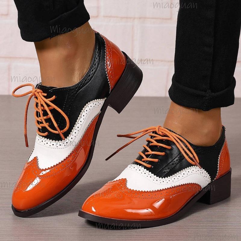 Кроссовки на шнуровке с цветовыми блоками на массивном среднем каблуке повседневные туфли-лодочки для женщин модная нескользящая стильная обувь для женщин для поездок на работу 43 оранжевый 4280₽