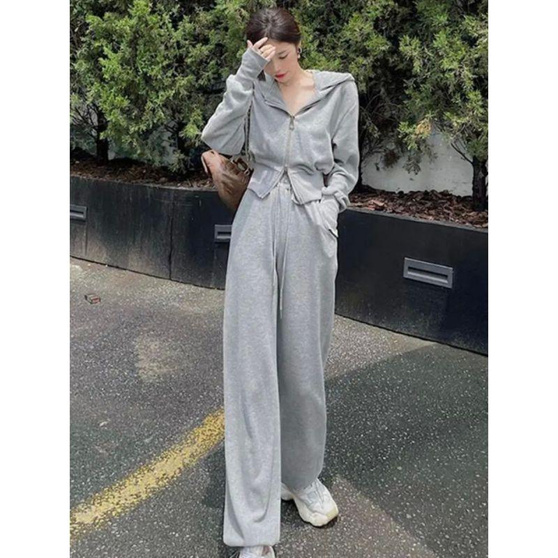 Hoodie Jacket Sweatpants Suit Hooded Short Sweatshirt Outwear Sports Pants Suit Women