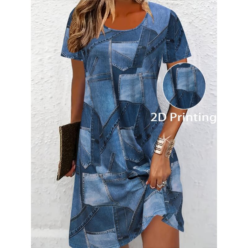 Women's Summer Short-Sleeve Minimalist Color-Blocked Dress
