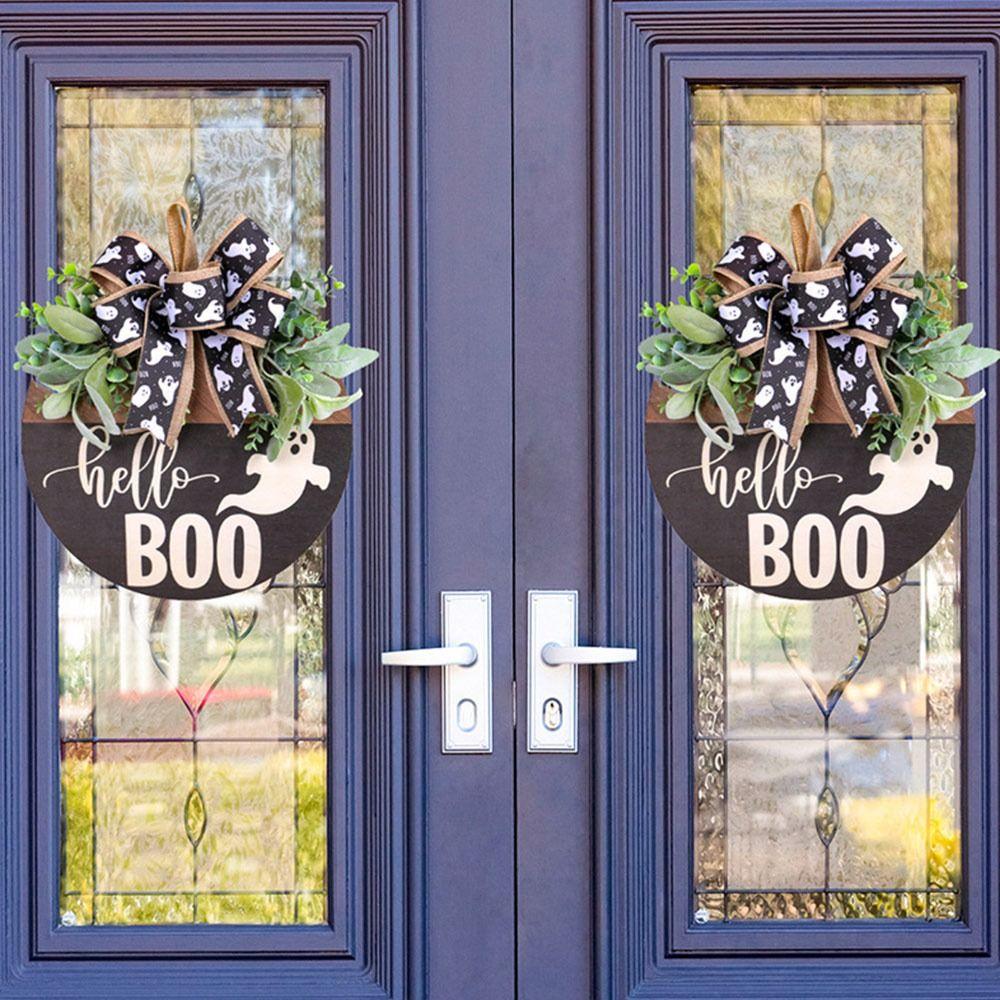 

White Ghost BOO Wreaths for Front Door for Door, Porch, Window, Indoor Outdoor BB2-10