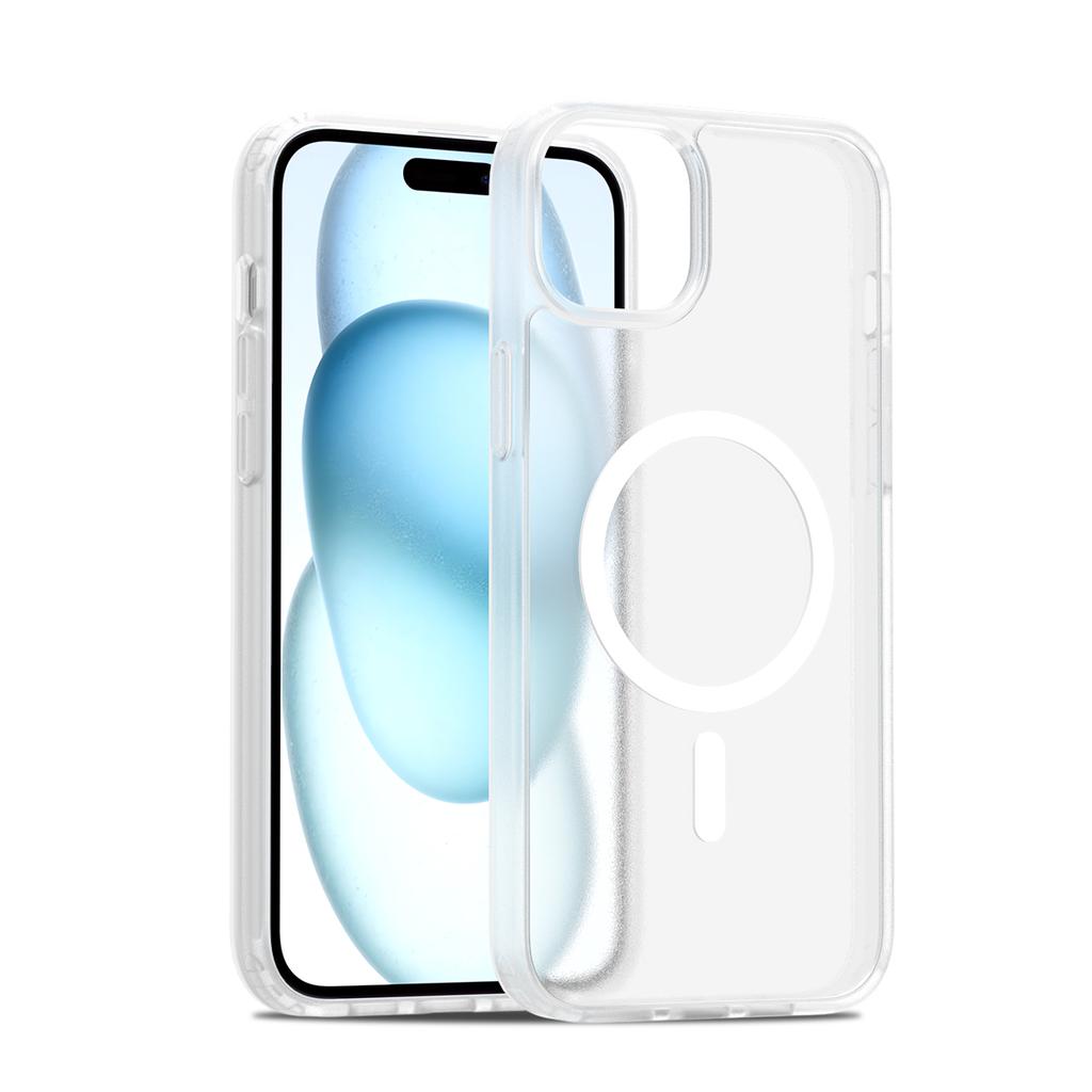 Matte Semi-Transparent Soft Edge Hybrid TPU PC Magnetic Shockproof Frosting Phone Case for 15 Plus