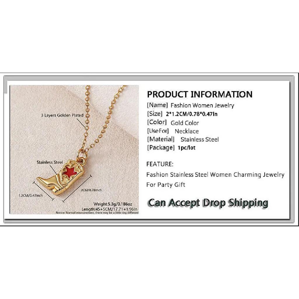 Personality Stainless Steel Gold Plated Drip Oil Star Boots Pendant Necklaces For Women Chain Choker Jewelry Wholesale 1Pcs