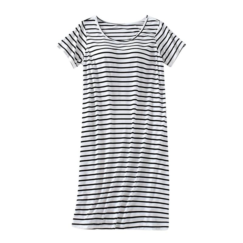 Women's Crew Neck Striped Free Bra Short Sleeve Pajamas Simple Nightdress Casual Loungewear