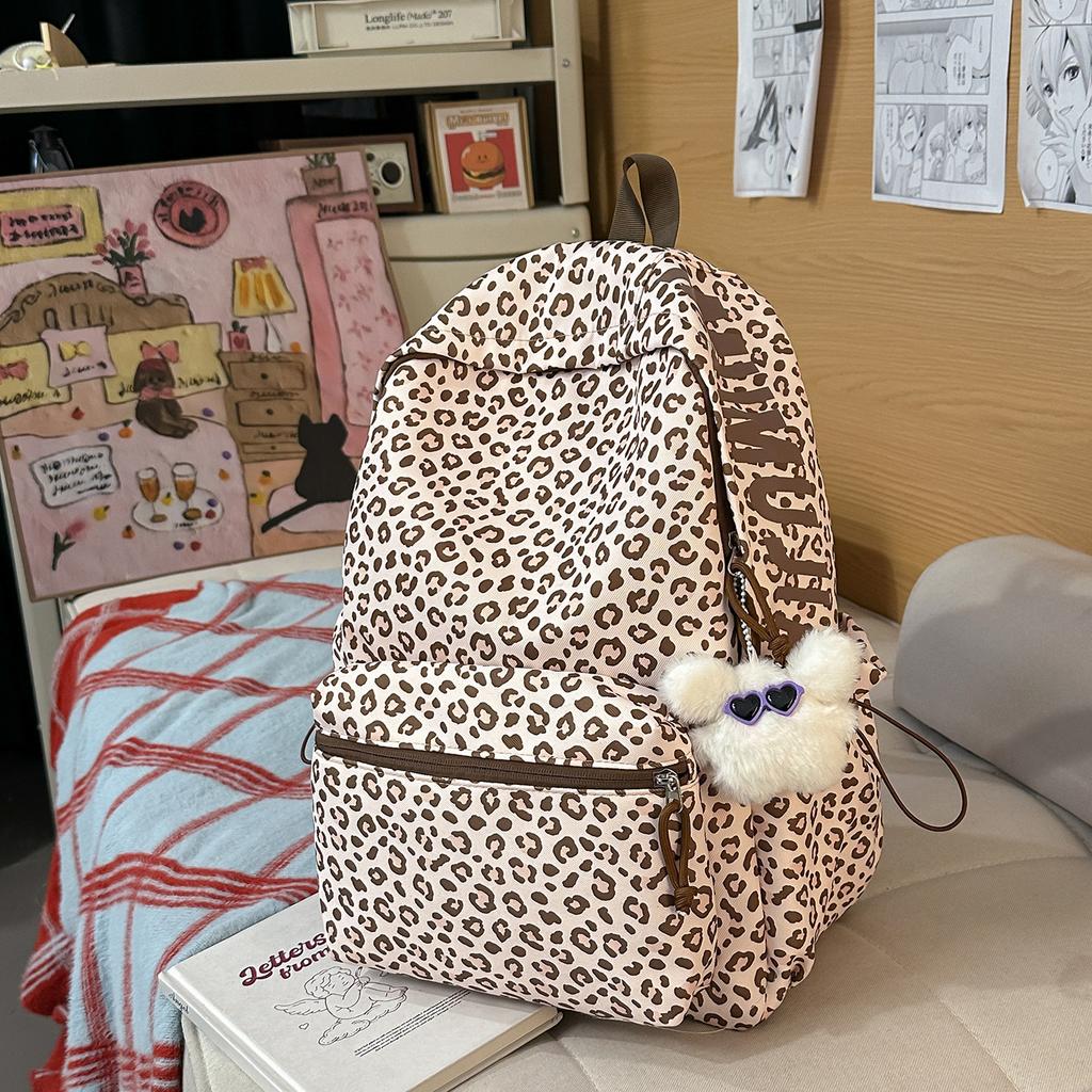 Schoolbag Street Cool School Bag ins Niche Leopard Print Autumn and Winter Backpack Female Student Travel Light Leisure Commuter Backpack