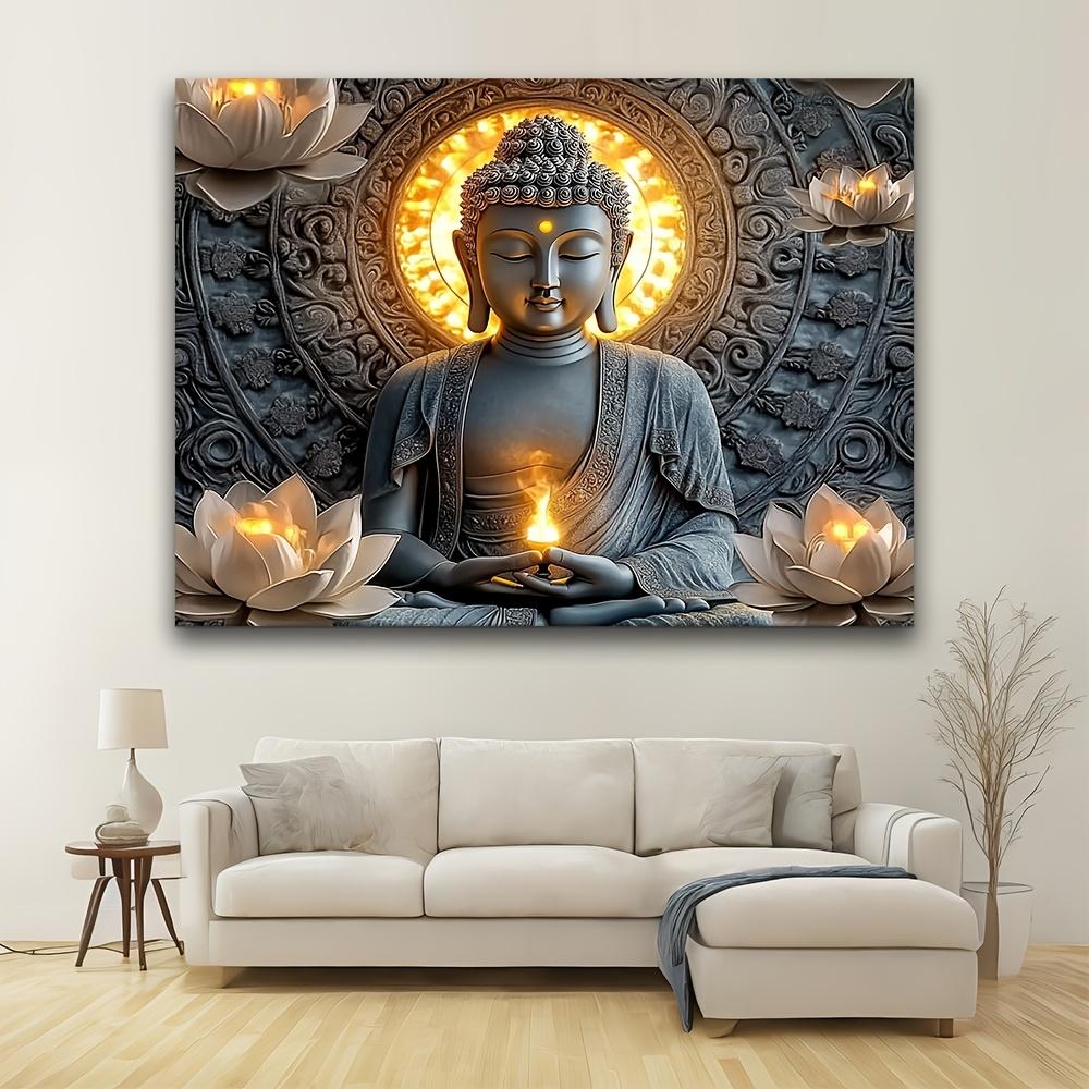 1 Piece Ornate Style Buddha and Lotus Tapestry, Machine Washable, Large Polyester Wall Hanging for Living Room and Bedroom