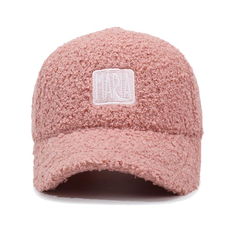 Women Embroidered Letter Hat Lamb Wool Autumn Winter Baseball Cap