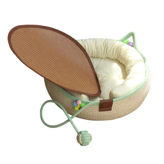 Decorative Pet Sleeping Basket Handwoven Cotton Rope Cat Bed, Scratchable Indoor Basket, Hand Woven Bed for Small Pets Breathable Round