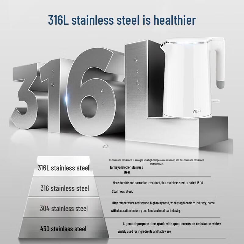ASD 1.5L 316L Stainless Steel Electric Kettle