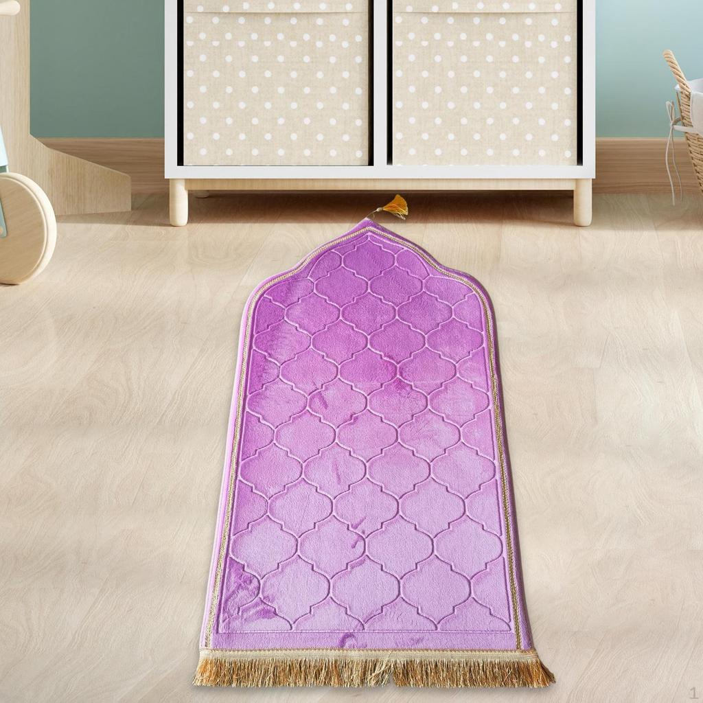 Muslim Prayer Rug Embossing Padded Portable with Tassel Floormat Mat for Festive Holiday