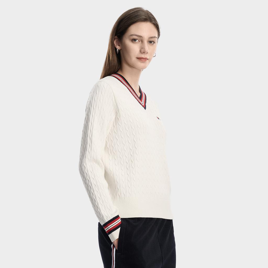 Fila Heritage Fashion Schlicht Klassisch Retro Lässiger Stil Bequem Vielseitig Strickpullover Damenpullover Wolke-Pilz-Weiß F11W618412FWT