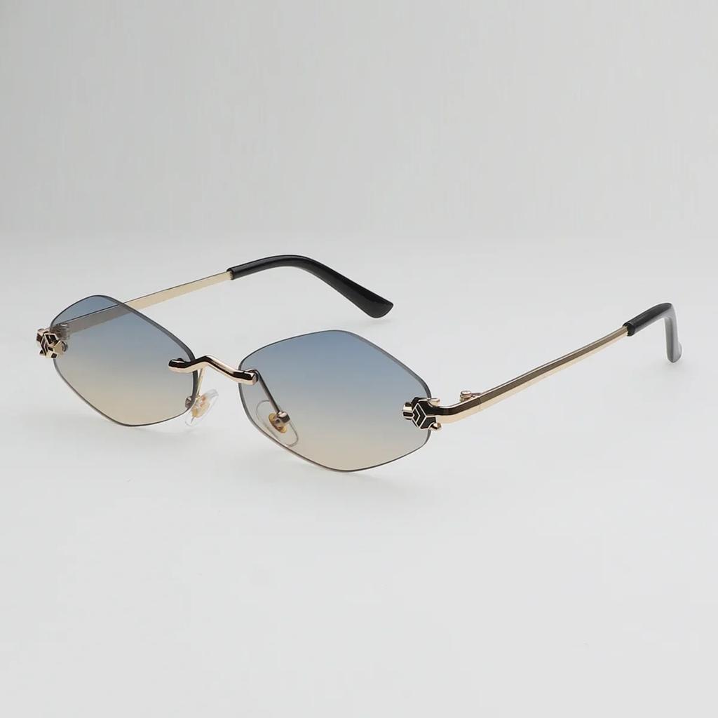 Luxury Wolf Head Brand Rimless Sunglasses Women Men Frameless Metal Thin Leg UV Protection Designer Shades