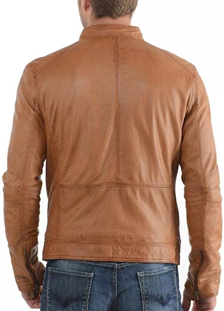 Herren Lederjacke Neu 100% Echtes Weiches Lammleder Slim Biker Bomber Jacke Braun