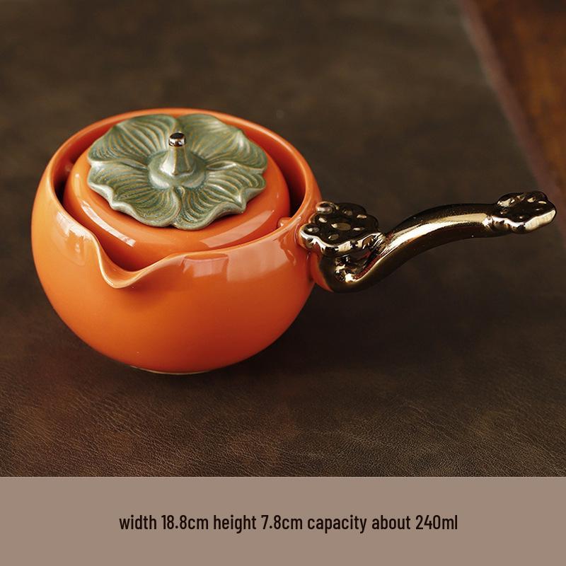 Compact Travel Tea Set with Automatic Rotating Teapot and Side Handle Kung Fu Cups