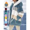 Damen Mehrfarbiger Flauschiger Kapuzenmantel, Lockere Warme Plüschjacke für Herbst Winter