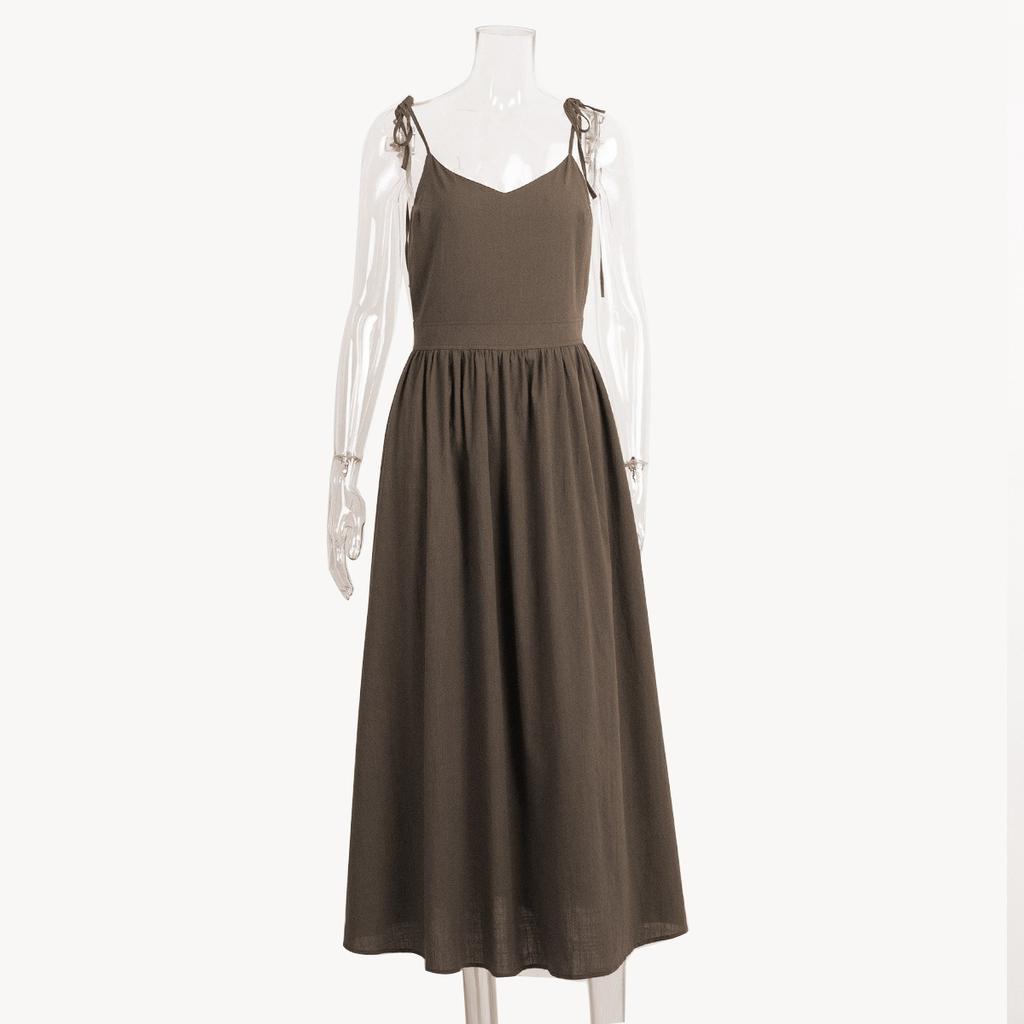 Spring New 100% Cotton V-neck Cami Dress, Women's Elegant Sexy Tie-back Open Back Dress, Cross-border European American Style