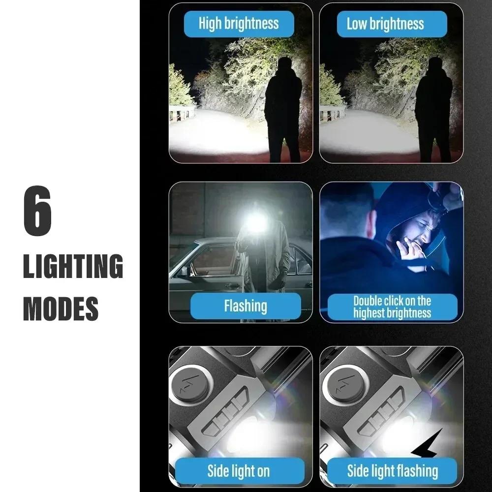 New Ultra Bright Flashlight 6*P35 LED Mini Outdoor Powerful Torch USB Rechargeable Waterproof Light With Magnet Emergency Lamp