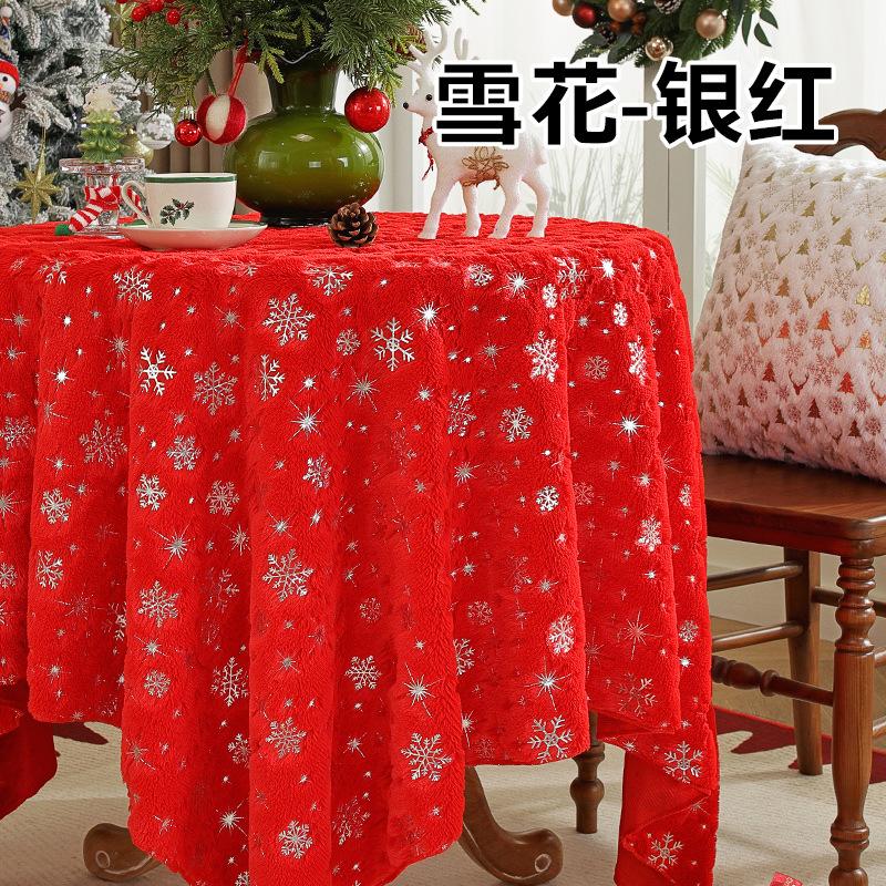 Christmas Tablecloth White Snowflake Atmosphere Tablecloths Festival Party Decoration Table Round Table Fabric for Home Use