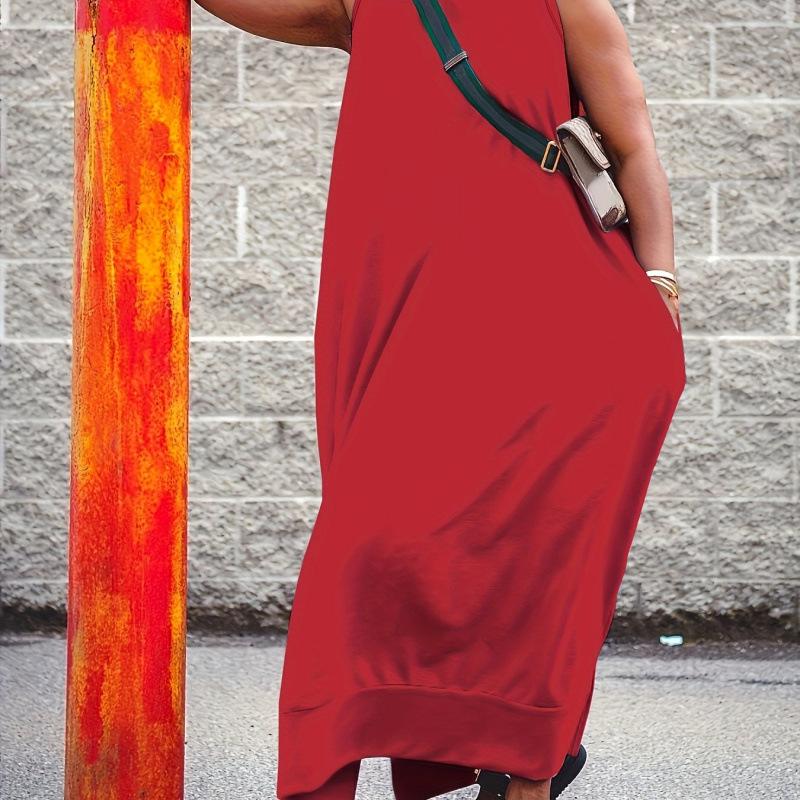

Solid Color Slip Dress - Pure Base Dress, Cross-Border Exclusive 1XL червоний