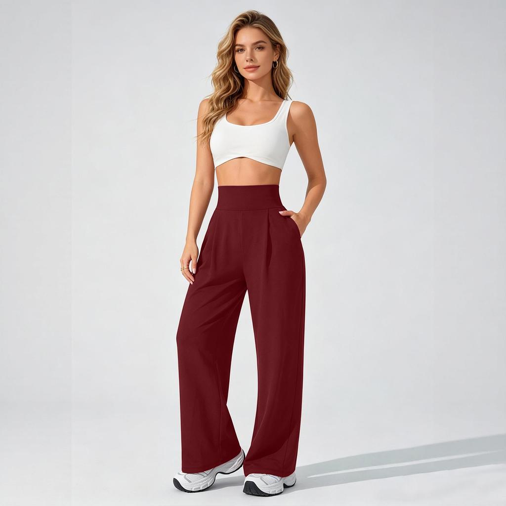Hohe Taille Weites Bein Yogahosen für Damen Lockerer Schnitt Elastischer Bund Entspannte Lounge Trainingshosen mit Taschen