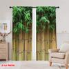 2pcs 2D flat printing Scene Curtain Bamboo Leaves And Fence (2) Digital Printed Polyester Drapes Festive Wall Decor Use for