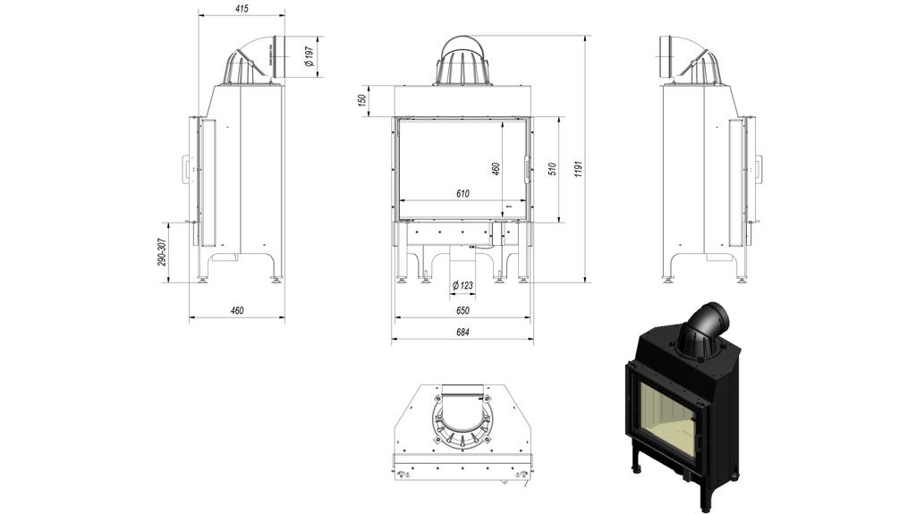 Steel Fireplace KRATKI NADIA 10 kW Ø 200