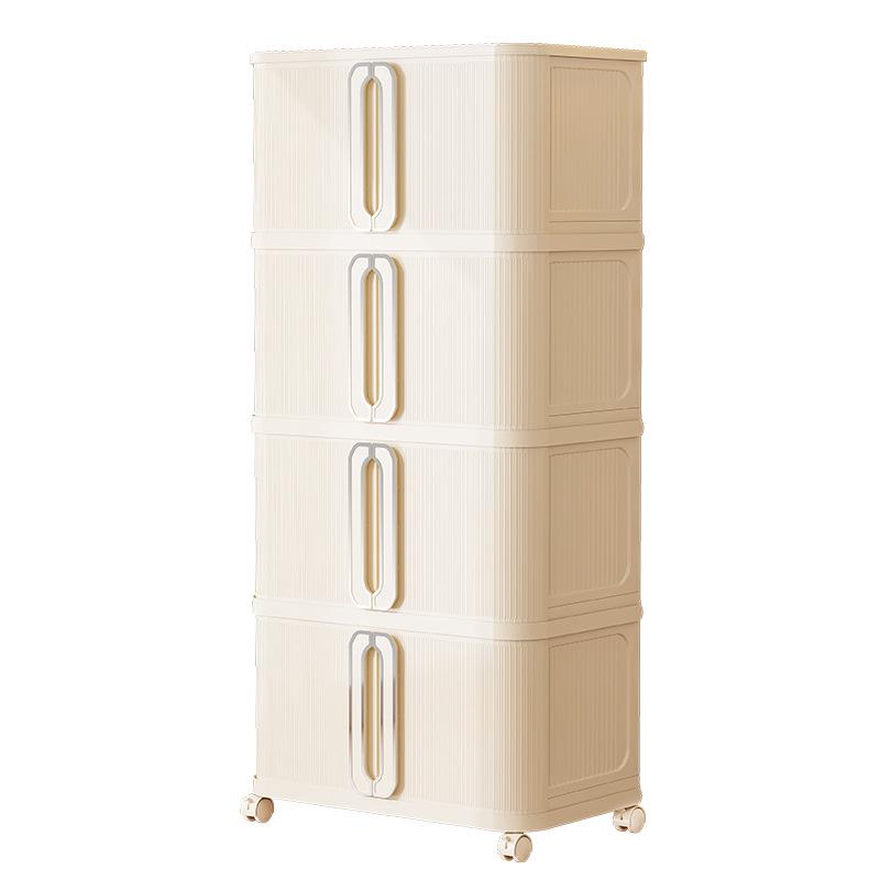 Foldable Sliding Door Cabinet with Wheels - Multi-layer Organizer for Baby Wardrobe or Snack Storage