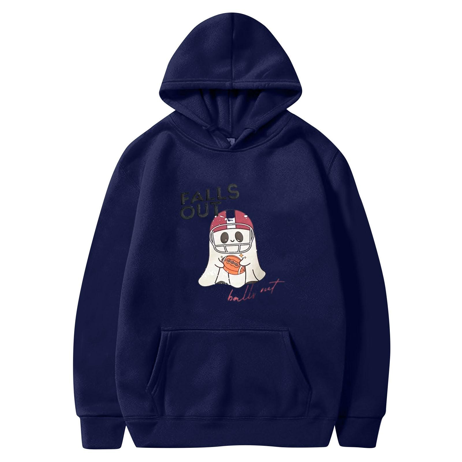 Женская однотонная толстовка с капюшоном с длинным рукавом и принтом на Хэллоуин S — фото 4