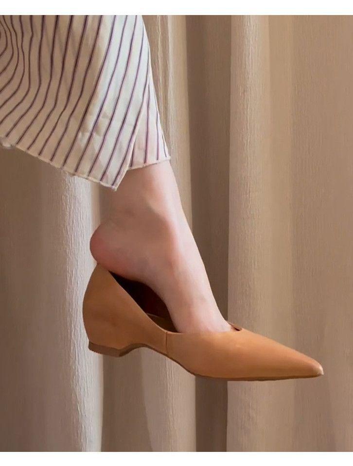 Women's Versatile Pointed Toe Slip-On Shoes: Comfortable, Fashionable, Literary Style with Inner Height Increase