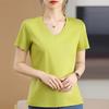 Summer New Mercerized Cotton Short-sleeved T-shirt V-neck Women's Heart-neck Top