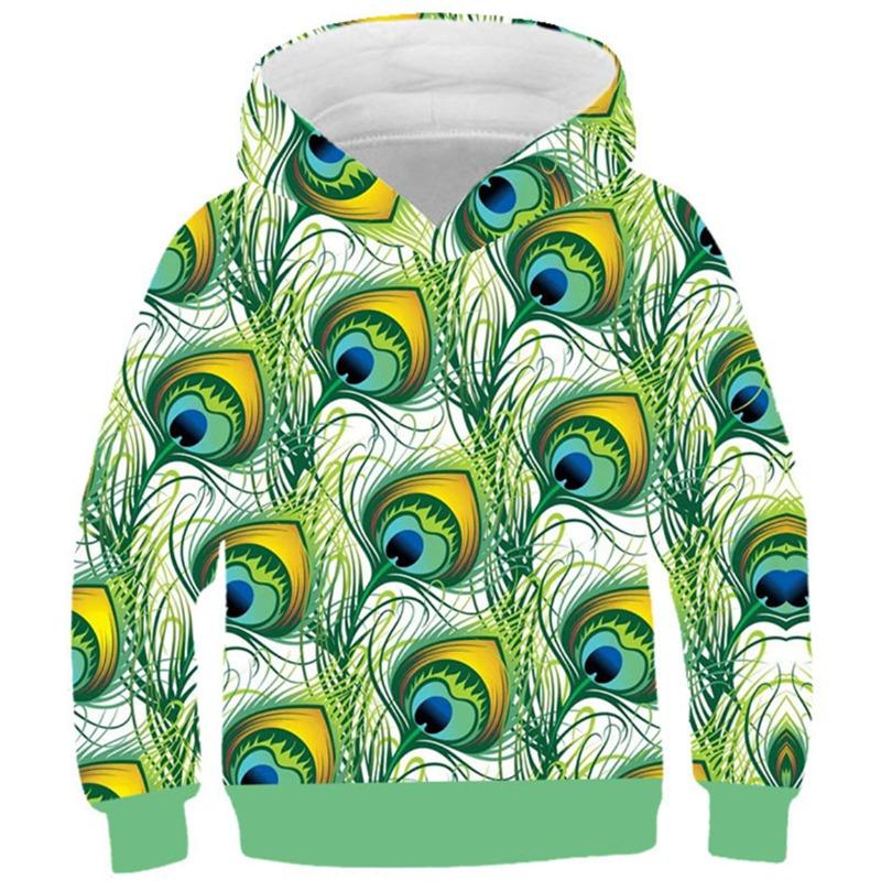Autumn 3D Peacock Feather Printed Hoodies Fashionable Casual Sports Long Sleeved Children's Boy Hooded Sweatshirts